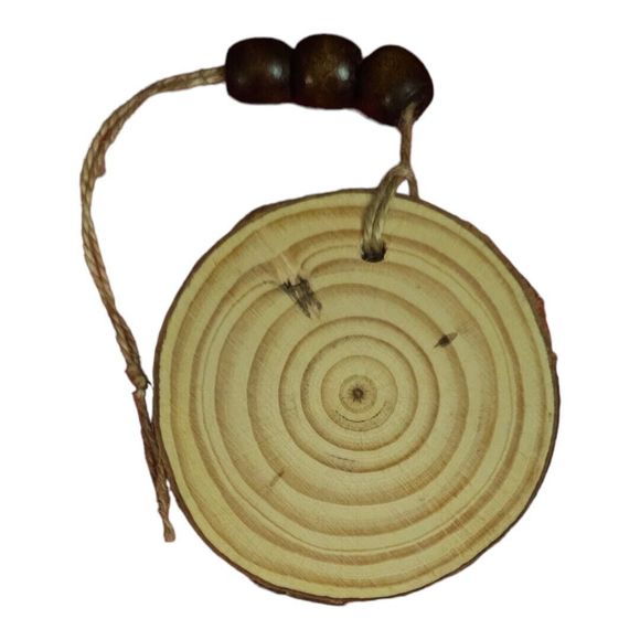 Handmade Christmas Ornament Wood Round Reindeer Express Beaded Sz 3.5 inches - Picture 2 of 2